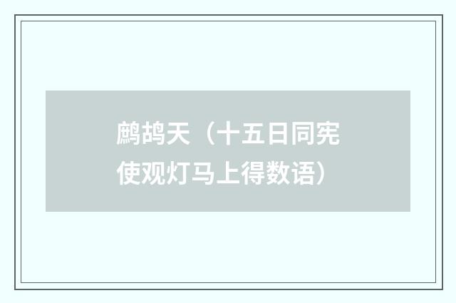 鹧鸪天（十五日同宪使观灯马上得数语）