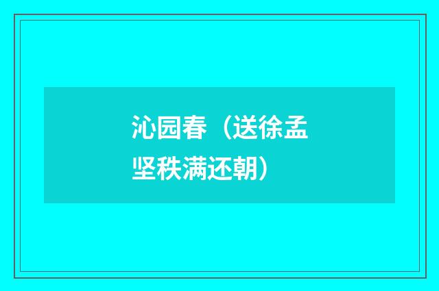 沁园春（送徐孟坚秩满还朝）