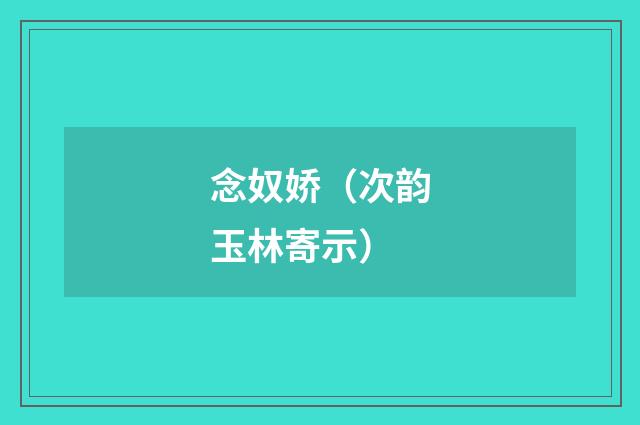 念奴娇（次韵玉林寄示）