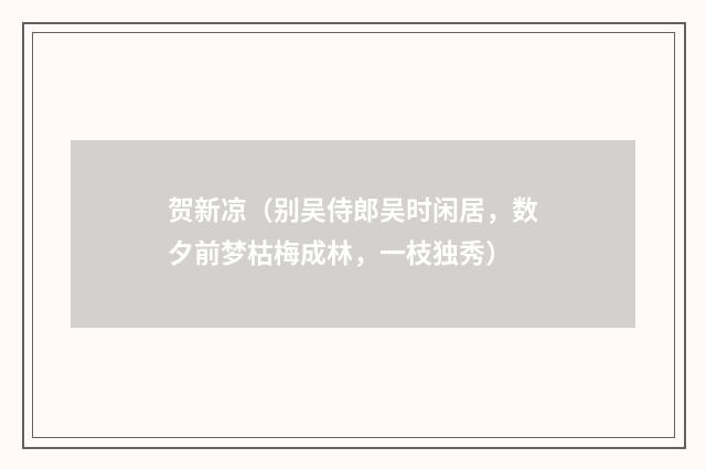 贺新凉（别吴侍郎吴时闲居，数夕前梦枯梅成林，一枝独秀）