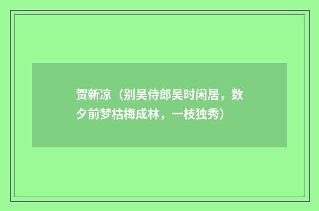 贺新凉（别吴侍郎吴时闲居，数夕前梦枯梅成林，一枝独秀）