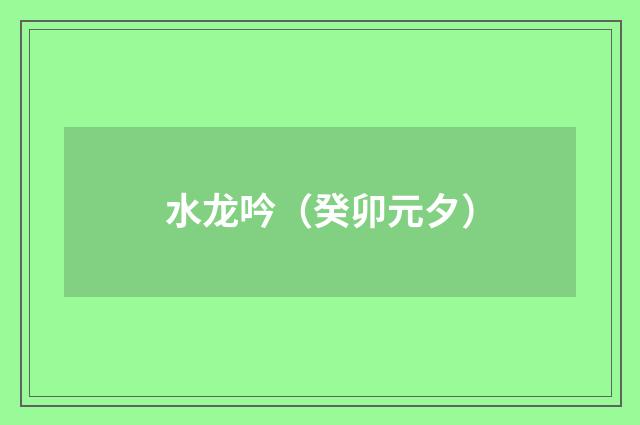 水龙吟（癸卯元夕）