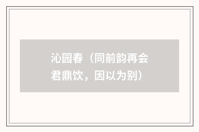 沁园春（同前韵再会君鼎饮，因以为别）