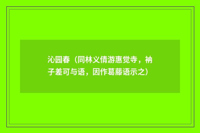 沁园春（同林义倩游惠觉寺，衲子差可与语，因作葛藤语示之）