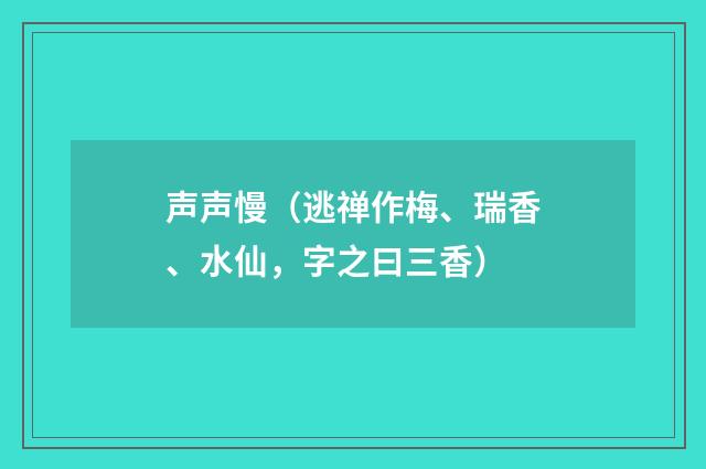 声声慢（逃禅作梅、瑞香、水仙，字之曰三香）