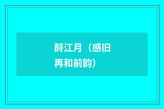 酹江月（感旧再和前韵）