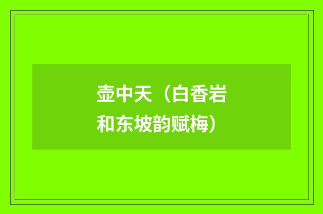 壶中天（白香岩和东坡韵赋梅）
