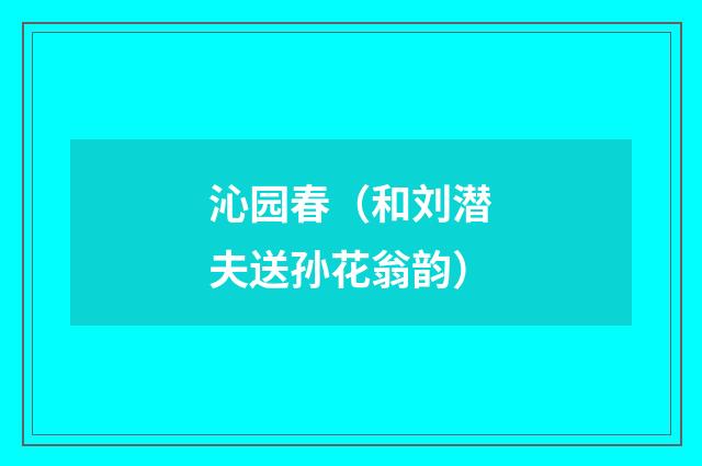 沁园春（和刘潜夫送孙花翁韵）