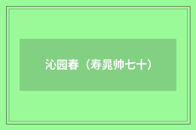 沁园春（寿晁帅七十）