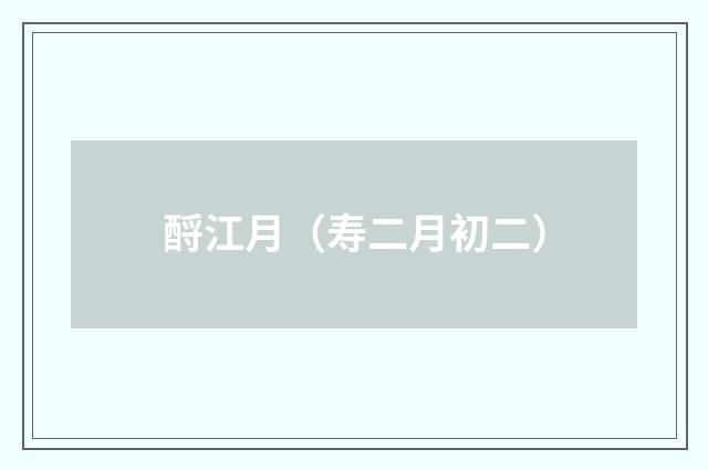 酹江月（寿二月初二）