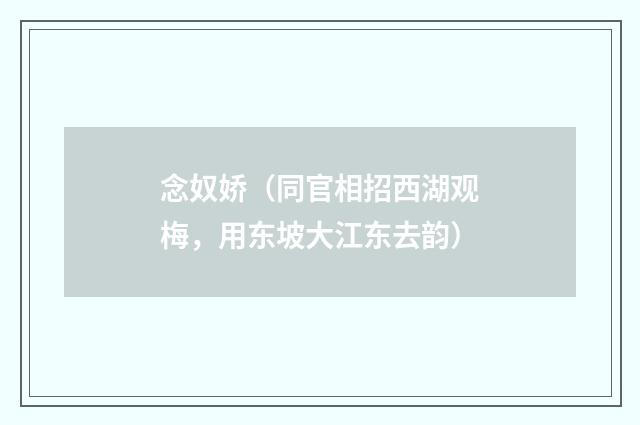 念奴娇（同官相招西湖观梅，用东坡大江东去韵）