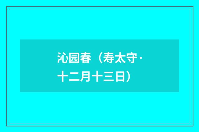 沁园春（寿太守·十二月十三日）