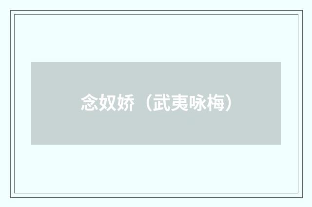 念奴娇（武夷咏梅）