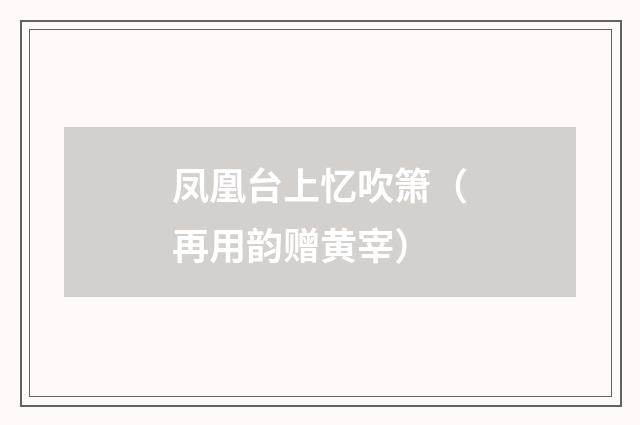 凤凰台上忆吹箫（再用韵赠黄宰）