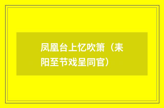 凤凰台上忆吹箫（耒阳至节戏呈同官）