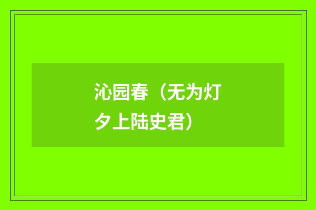 沁园春（无为灯夕上陆史君）