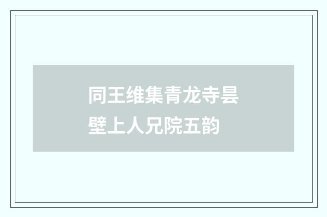 同王维集青龙寺昙壁上人兄院五韵