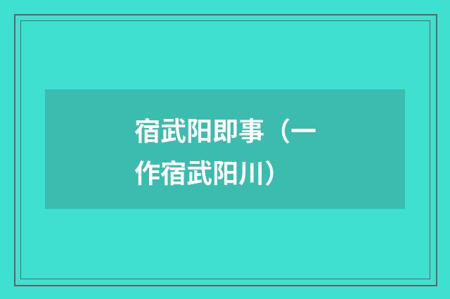 宿武阳即事（一作宿武阳川）