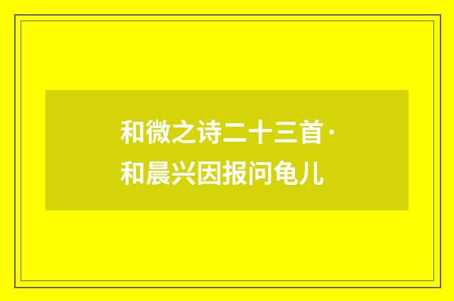 和微之诗二十三首·和晨兴因报问龟儿