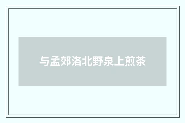 与孟郊洛北野泉上煎茶