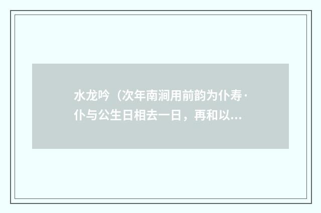 水龙吟（次年南涧用前韵为仆寿·仆与公生日相去一日，再和以寿南涧）