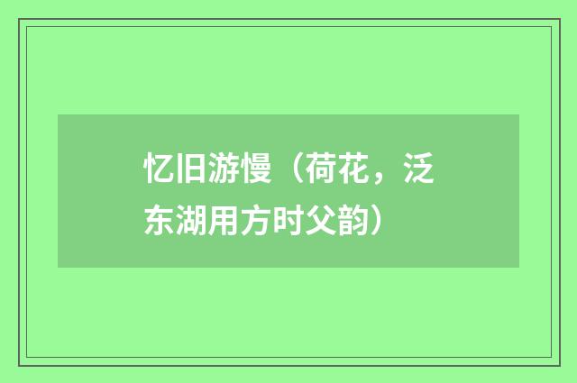 忆旧游慢（荷花，泛东湖用方时父韵）