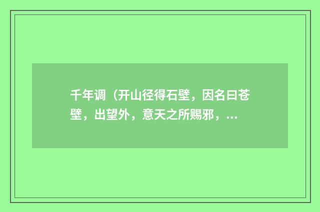 千年调（开山径得石壁，因名曰苍壁，出望外，意天之所赐邪，喜而赋之）
