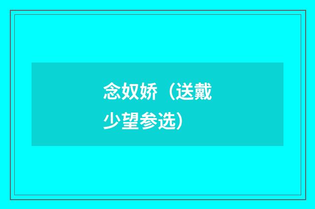 念奴娇（送戴少望参选）