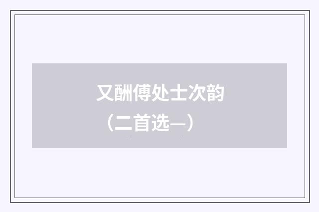 又酬傅处士次韵（二首选—）