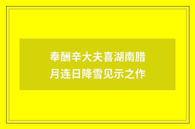奉酬辛大夫喜湖南腊月连日降雪见示之作