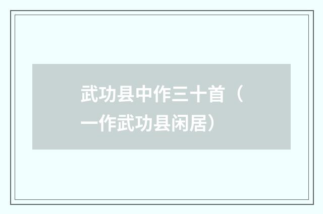 武功县中作三十首（一作武功县闲居）