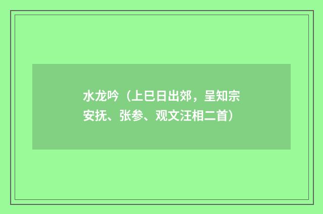 水龙吟（上巳日出郊，呈知宗安抚、张参、观文汪相二首）