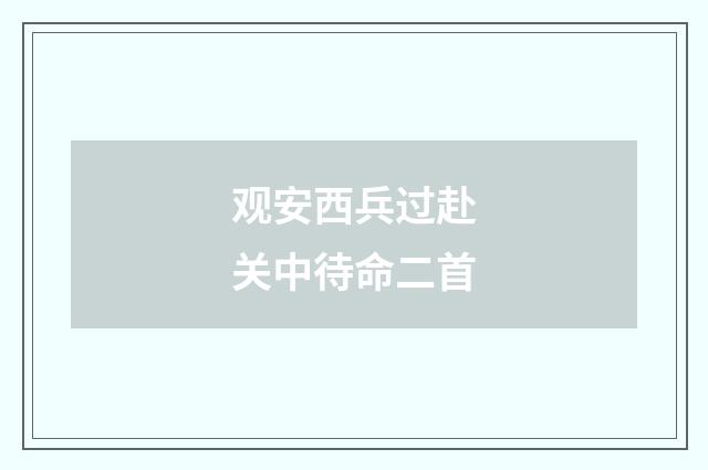 观安西兵过赴关中待命二首