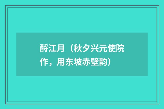 酹江月（秋夕兴元使院作，用东坡赤壁韵）