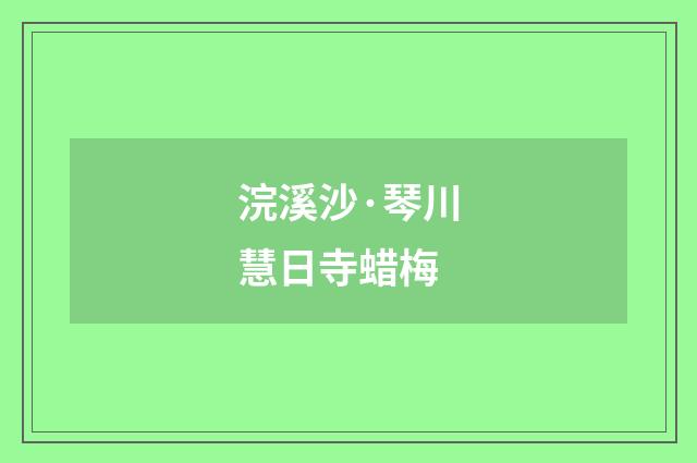 浣溪沙·琴川慧日寺蜡梅