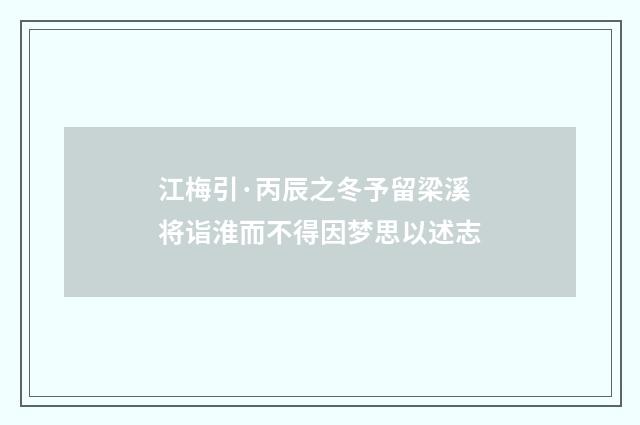江梅引·丙辰之冬予留梁溪将诣淮而不得因梦思以述志