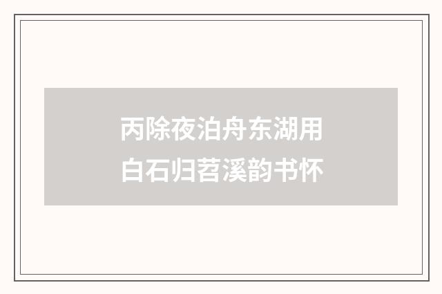 丙除夜泊舟东湖用白石归苕溪韵书怀