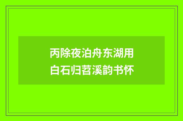 丙除夜泊舟东湖用白石归苕溪韵书怀