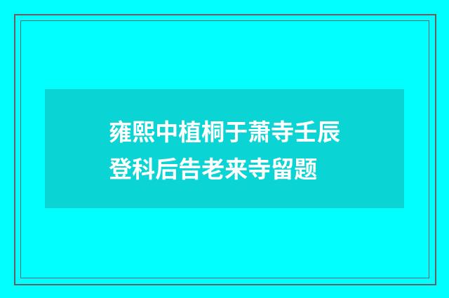 雍熙中植桐于萧寺壬辰登科后告老来寺留题