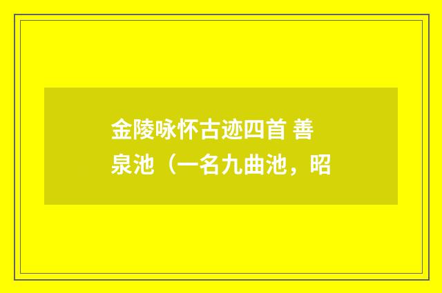 金陵咏怀古迹四首 善泉池（一名九曲池，昭