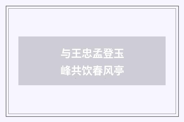 与王忠孟登玉峰共饮春风亭