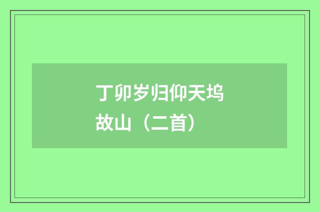 丁卯岁归仰天坞故山（二首）