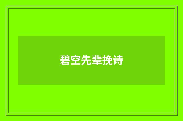 碧空先辈挽诗