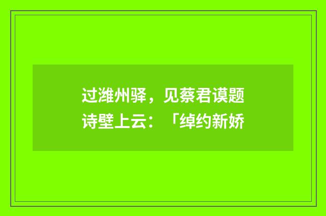 过潍州驿，见蔡君谟题诗壁上云：「绰约新娇