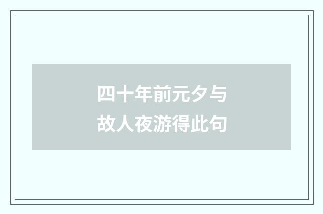 四十年前元夕与故人夜游得此句