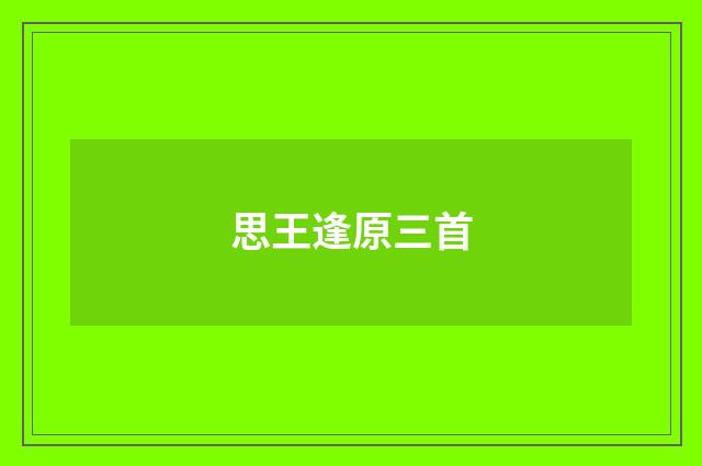思王逢原三首
