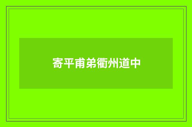 寄平甫弟衢州道中