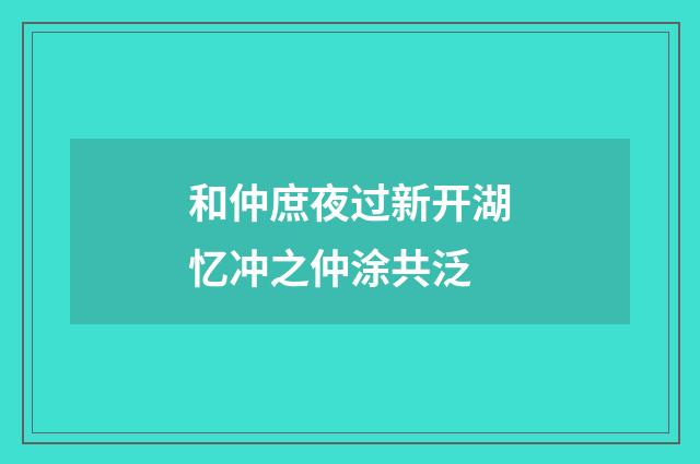 和仲庶夜过新开湖忆冲之仲涂共泛