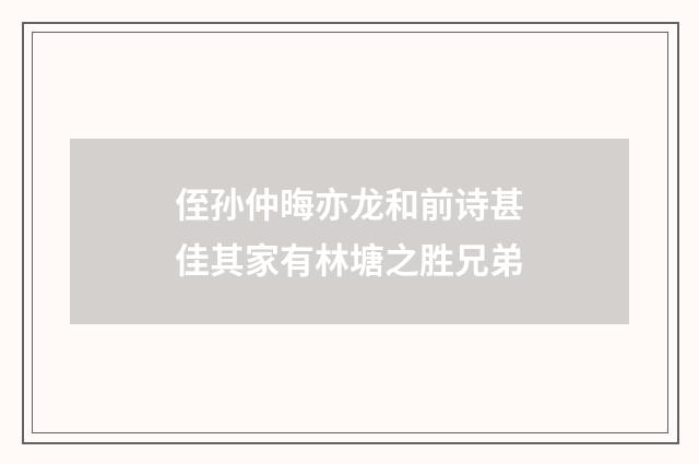 侄孙仲晦亦龙和前诗甚佳其家有林塘之胜兄弟