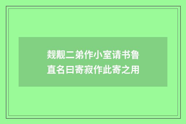觌觏二弟作小室请书鲁直名曰寄寂作此寄之用